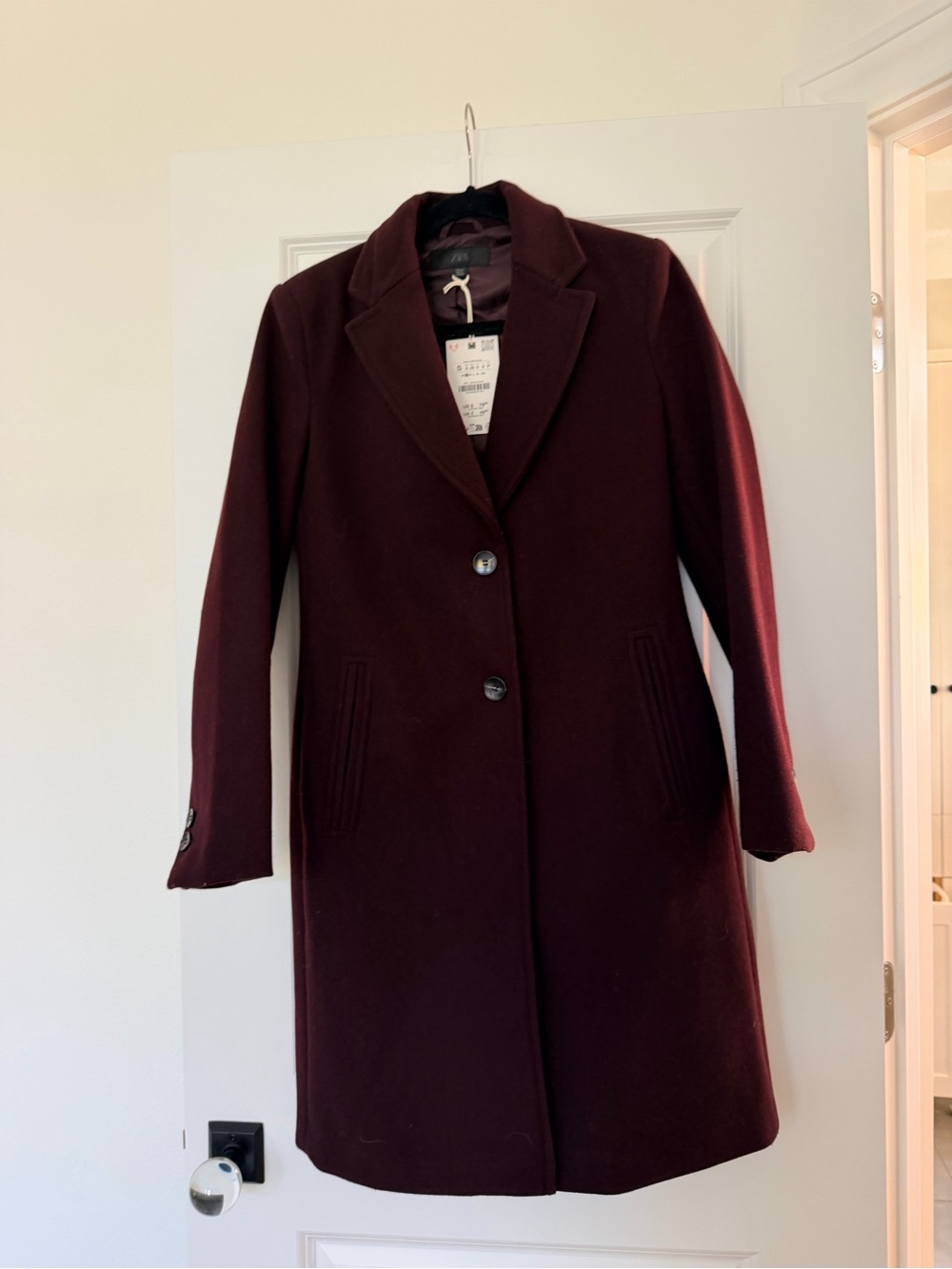 Zara Burgundy Single-Breasted Trench Coat